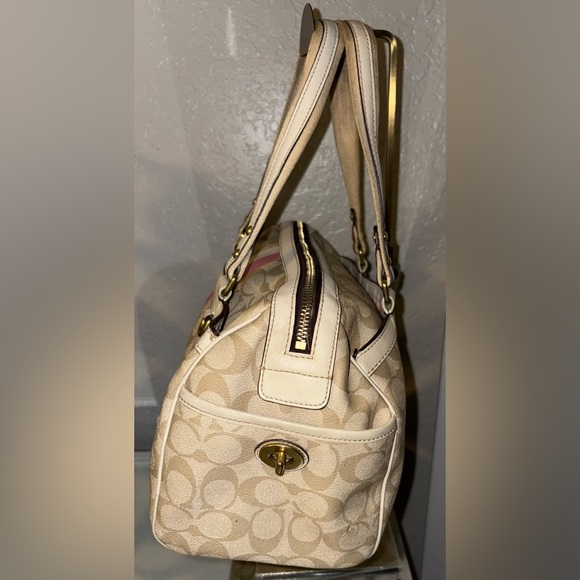 COACH HERITAGE STRIPE SIGNATURE C’s PVC BOSTON SATCHEL BAG WITH NO HANGTAG - Picture 6 of 17